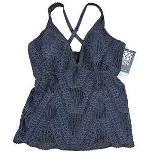 NWT Coco Reef Women's Black Crochet Tankini Top Swimwear Size 40D